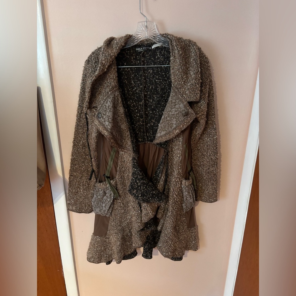 Forla Paris wool blend mixed media fabric cardigan sweater size medium